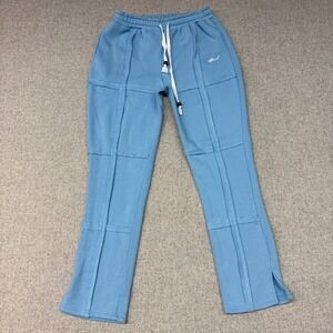 BoohooMAN Sweatpants Size L Blue Paneled Raw Seam Drawstring Slit Hem Joggers